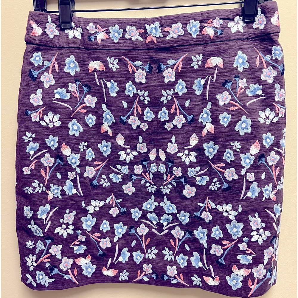 LOFT Purple Floral Embroidered Skirt NWT